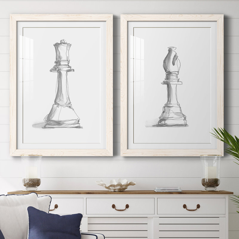 Chess Room Study III Premium encadré mat - prêt à être suspendu, Blanc, H 37,5 po x l 27,5 po x P 1 po