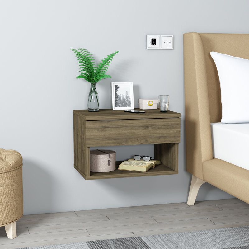 Rebouche 44cm W Particle Board Bedside Table, Walnut