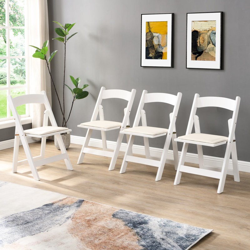 Chaise pliante rembourrée, peu encombrante, facile à transporter, 4 pièces, coussin beige / tablette blanche, salle à manger