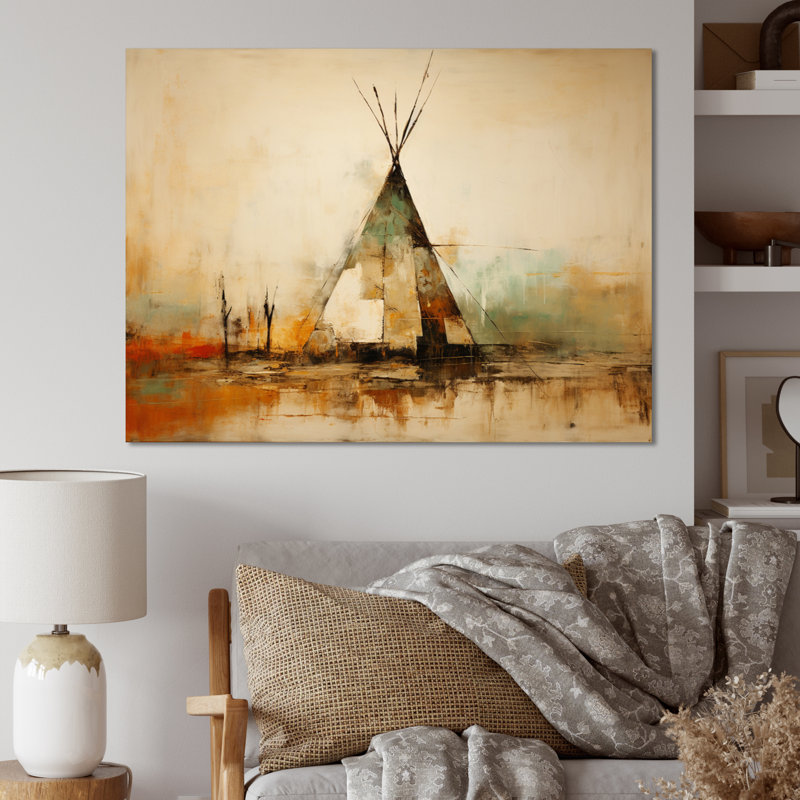 «Yellow Native Tent Rhythms Collage I», art sur toile, Toile tendue, H 24 po x l 32 po x P 1 po