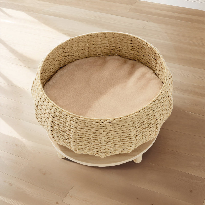 Sleeping in the Bowl Cat Bed, Hand-Woven Cat Nest With Soft Cushion And Non-slip Base, Large Size 16.93" L x 16.93" W