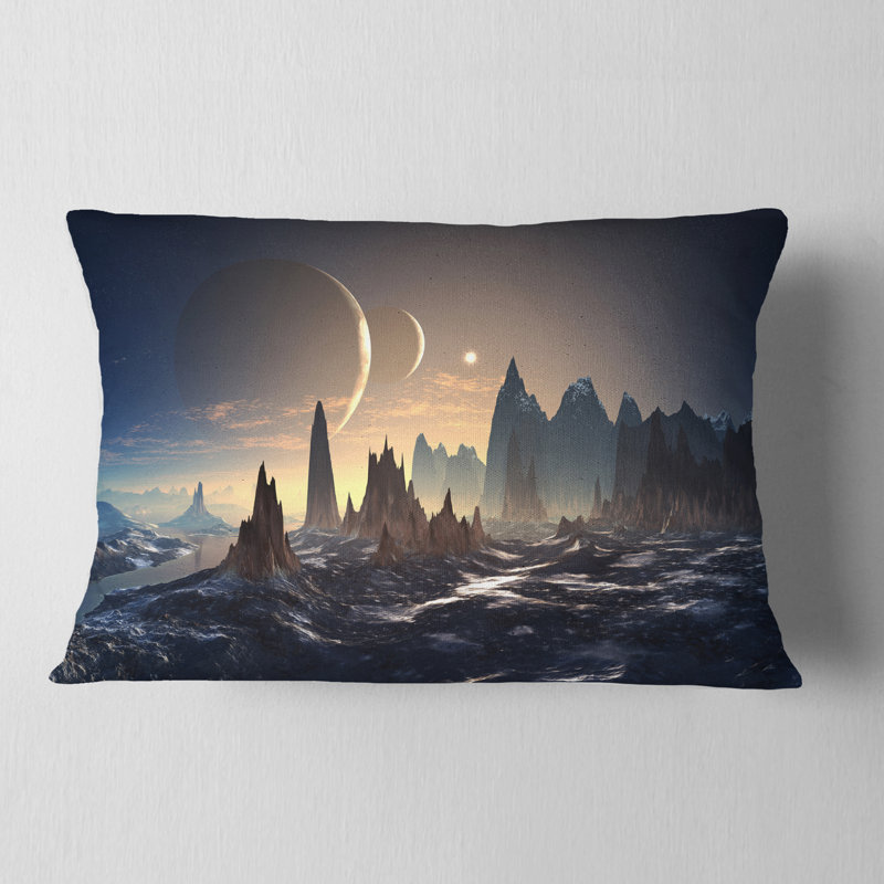 Alien Planet with Mountains Contemporary Lumbar Pillow