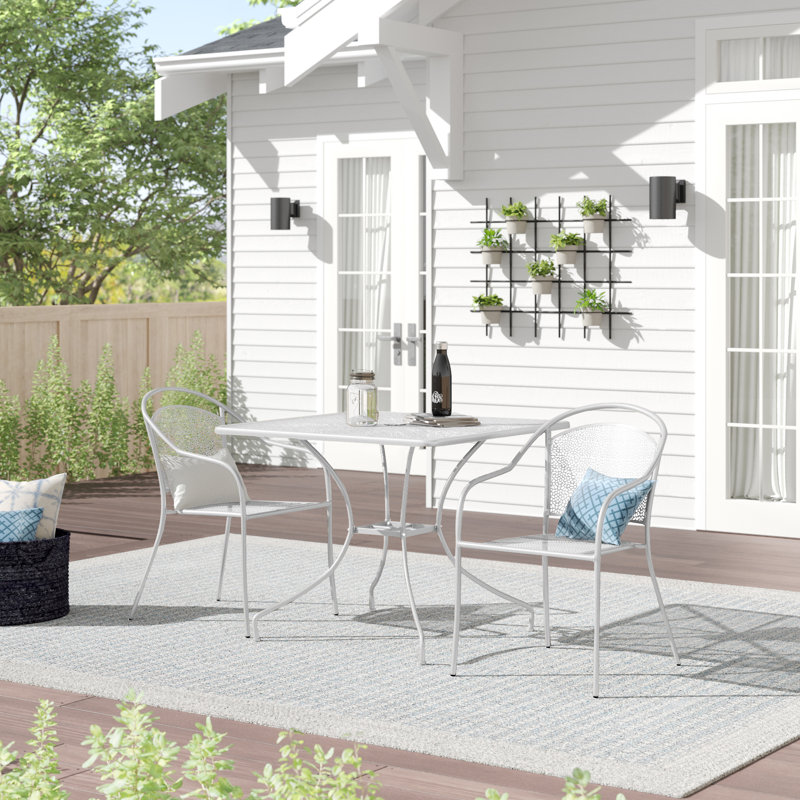 Ledoux 35.5'' Square Indoor-Outdoor Steel Patio Table Set with 2 Round Back Chairs, White