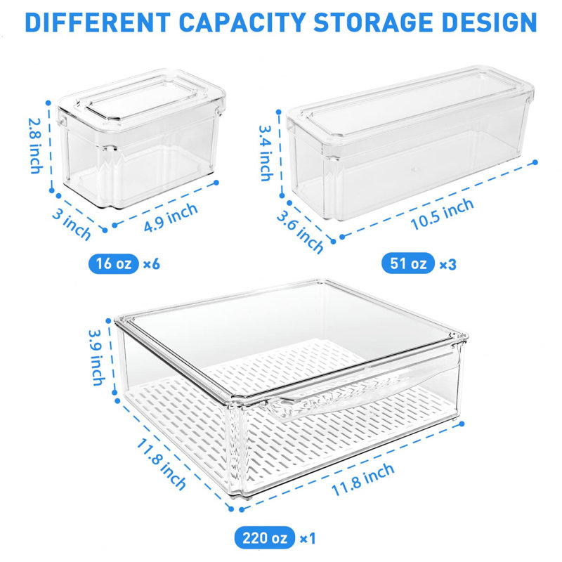 Fridge Organizer, Stackable Refrigerator Bins With Lids, BPA-Free Produce Fruit Storage Containers,(Clear/10 Pack)