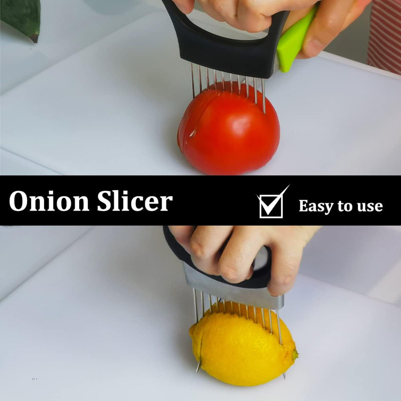 2 Pcs Onion Slicer Holder, Premium Vegetable Slicing Tool For Potato And Tomato, Food Cutter Assistant Tool For Slicing Fruit Lemon And Meat, Stainless Steel Kitchen Tool