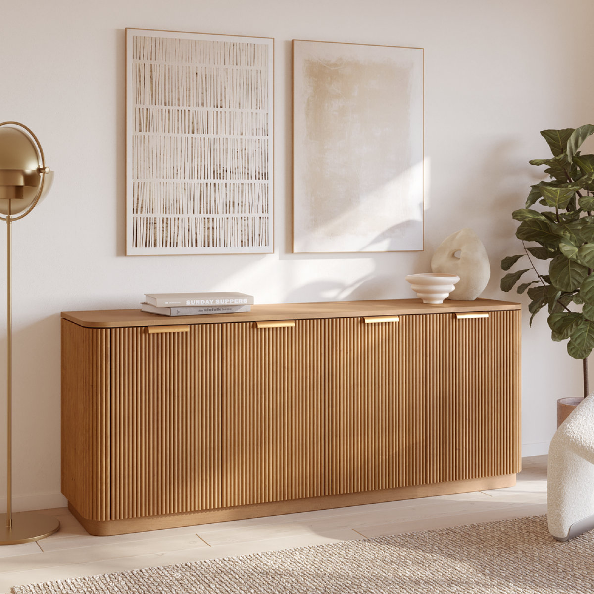 Nova Sideboard Cabinet, Reeded Birch