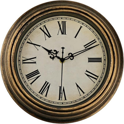 Horloge murale rétro, horloge classique rétro silencieuse de 10 po, chiffres romains faciles à lire, horloge à quartz de qualité à piles, chambre à coucher décorative, cuisine, bureau