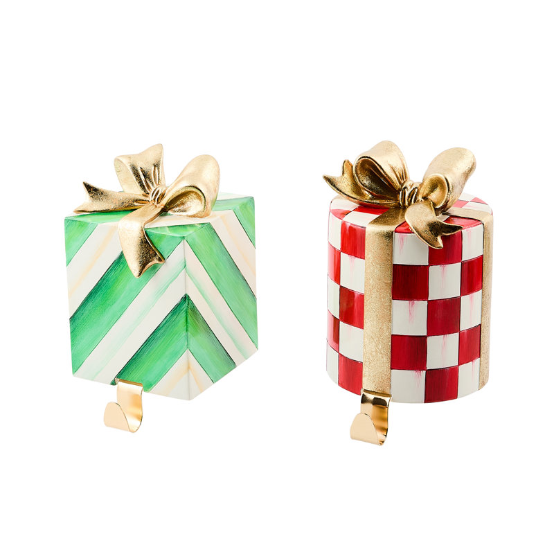 Check It Out Gift Stocking Holders, Set of 2, Green/Red/White