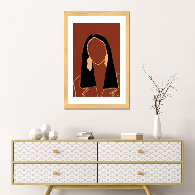 « Joi » par Bria Nicole-impression d’art graphique, Blanc, H 24 po x l 16 po x P 1 po, Toile avec cadre en bois beige
