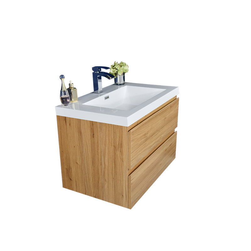 Ensemble de meuble-lavabo simple mural Ninel 30, Chêne naturel