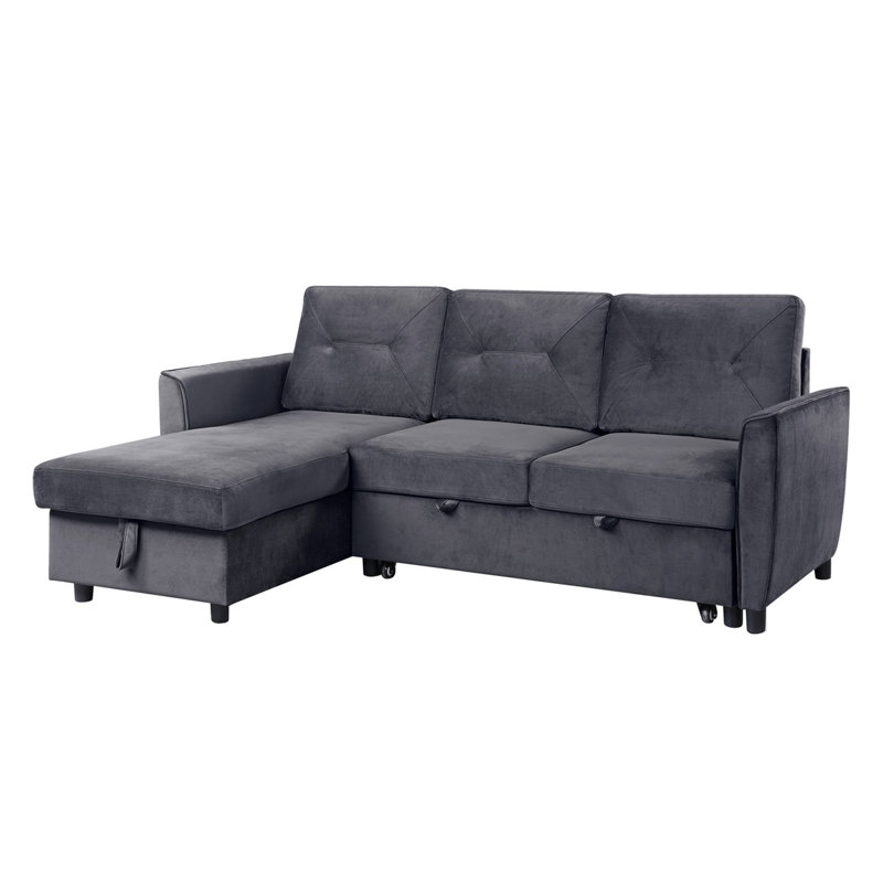 83"W Velvet Reversible Sleeper Sectional Sofa With Storage Chaise