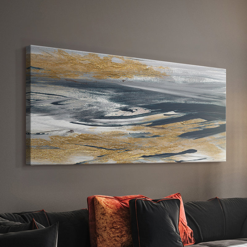 Tumultueux bleu marine - Toile tendue avec châssis - Prêt à accrocher, 16" H x 32" W