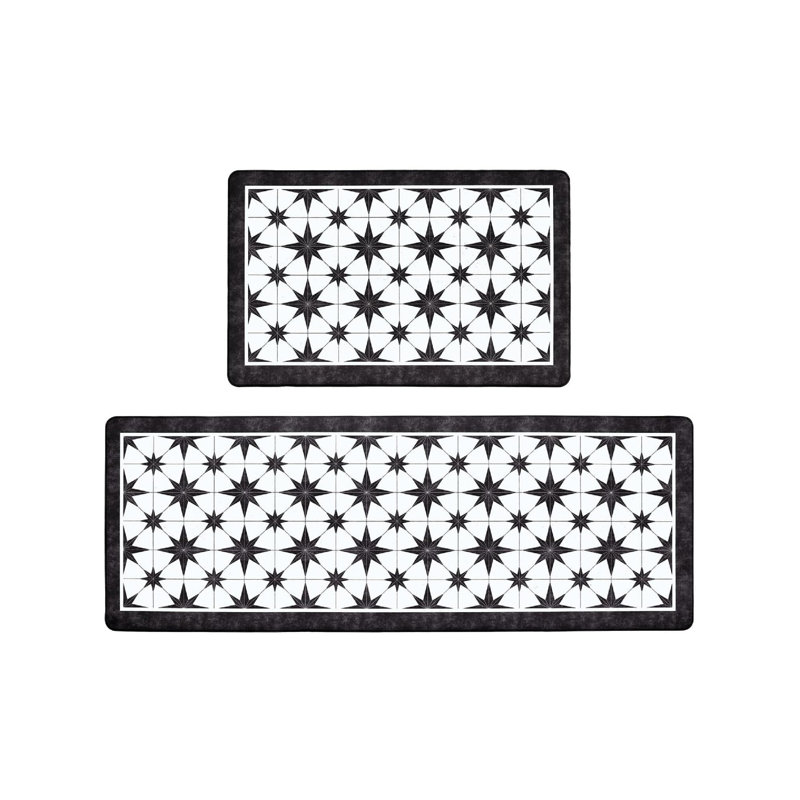 Tapis de cuisine Starburst, ensemble de 2 tapis de décoration géométrique pour la cuisine et le salon noir et blanc