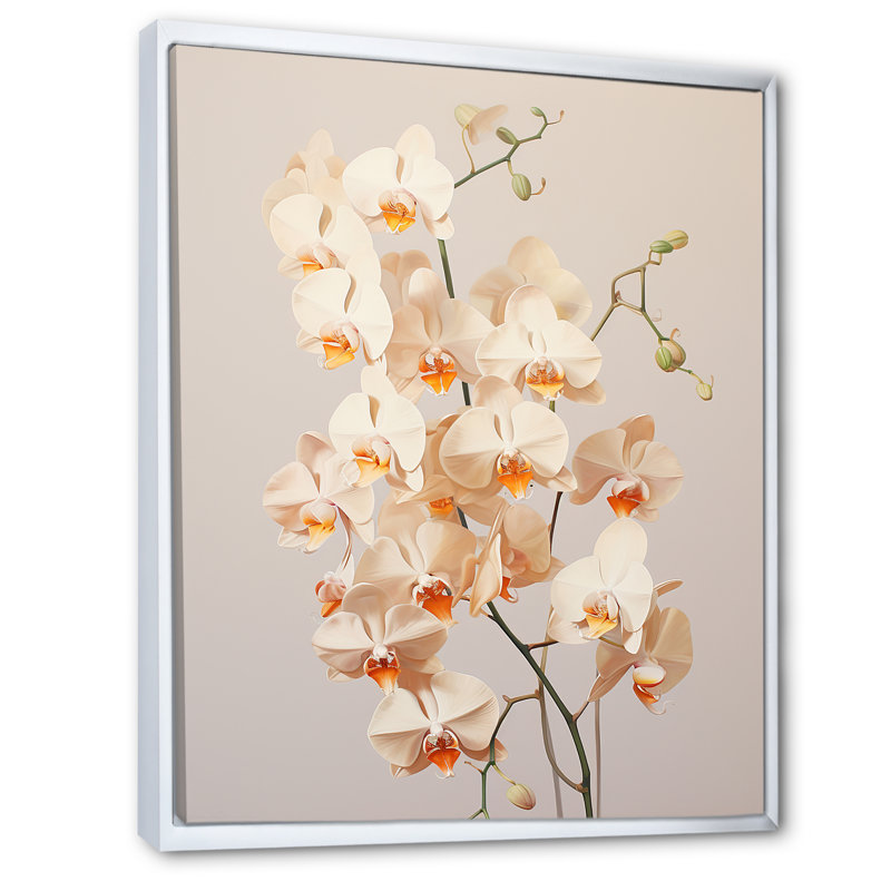 Orchidées beiges tranquillité V, H 40 po x l 30 po x P 1,5 po, Cadre flottant blanc