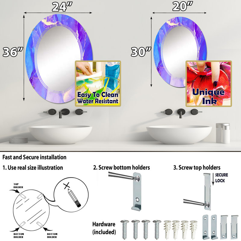 Miroir de salle de bain sans cadre, 36 po x 24 po