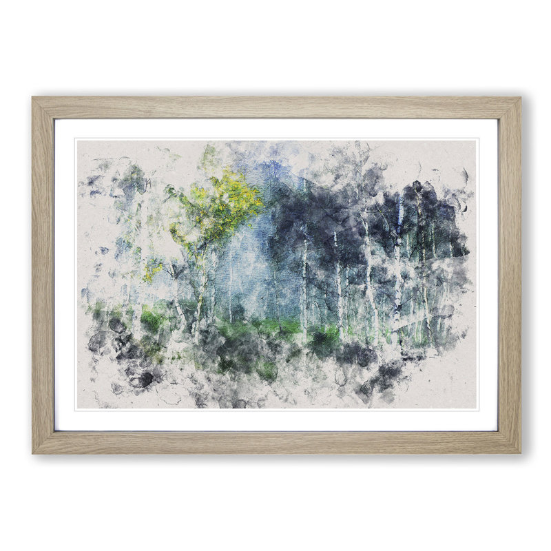 Wonderous Birch Tree Forest Watercolour - Picture Frame Graphic Art Print, Oak Framed, 36cm H x 48cm W x 2cm D