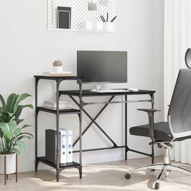 Metal Base Computer Desk, Black Oak, 90cm. H x 105cm. W x 50cm. D