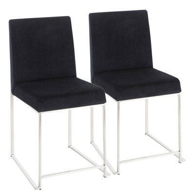 Chaise de salle à manger contemporaine en acier inoxydable et velours noir - ensemble de 2