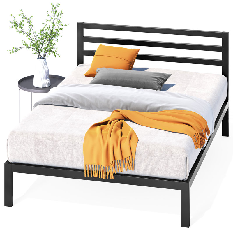 Christiano Minimalist Metal Bed with Slatted Headboard, Double (4'6)