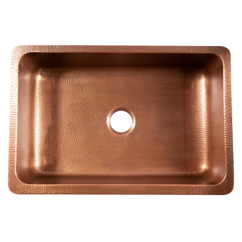 Lange Copper 32" Single Bowl Farmhouse Apron Front Undermount Kitchen Sink, Single, Antique Copper, 32"
