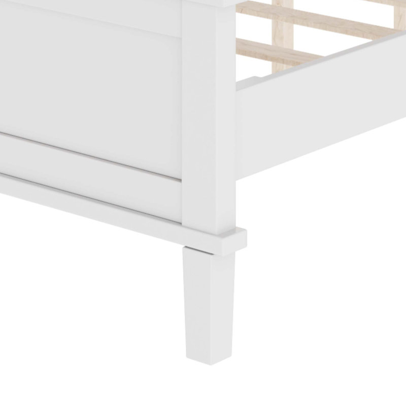 Mid-Century Wood Platform Bed with Headboard and Wood Slat Support, White, King