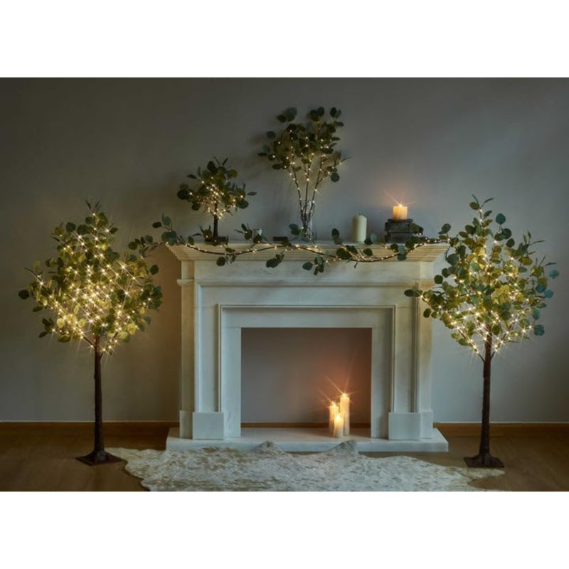Lighted Artificial Eucalyptus Garland 6FT 96 LED Battery Operated Faux Vine Lights With Timer For Spring Wedding Backdrop Wall Decoration