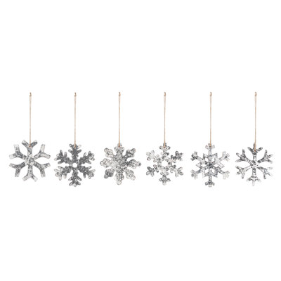 Silver Wood Snowflake Ornaments 6 Assorted - 4In