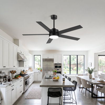 Ventilateur de plafond moderne de 142 cm (56 po) avec éclairage DEL 3CCT et télécommande, moteur CC réversible à 6 vitesses, pales en bois double face, minuterie, tiges de suspension de 15/30 cm (6/12 po)