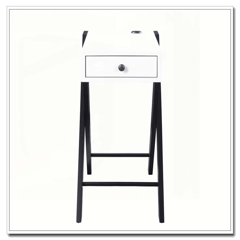 Table d'appoint blanche et noire avec ports USB, Blanc