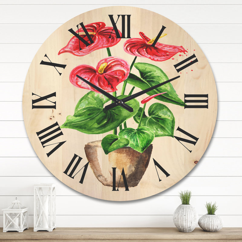 Horloge murale en bois Anthurium, Grand