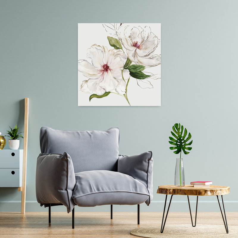 Rose Bontanical II, délicat, pivoine contemporaine, art floral naturel, H 24 po x l 24 po