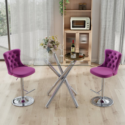 Modern 3/5-Piece Bar Table Set with Tempered Glass Top and Sturdy Metal Base, Velvet Swivel Bar Stools with Adjustable Height, for the Kitchen, Dining Room, and Entertainment Areas