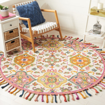 Jahiem Floral Handmade Tufted Wool Ivory Area Rug