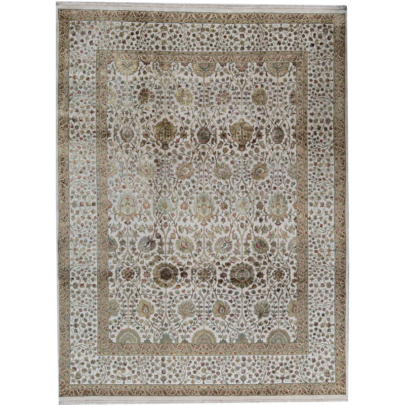 Tapis ivoire et beige noué à la main de haute qualité