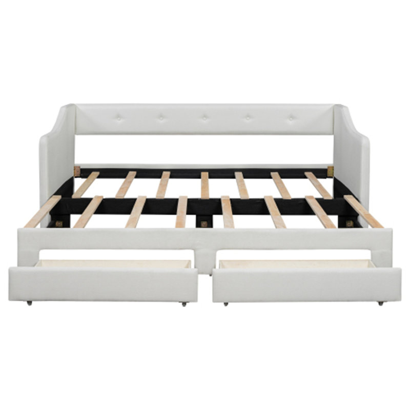 Lit de jour simple tapissier très grand avec deux tiroirs, beige