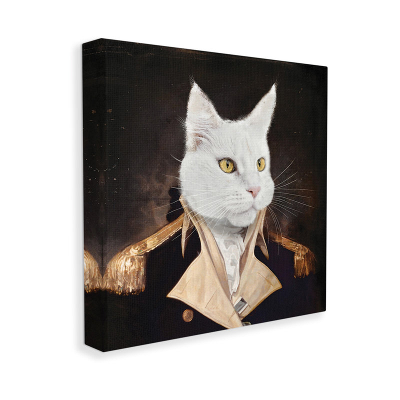 Chat en uniforme par Karen Burke, H 17 po x l 17 po