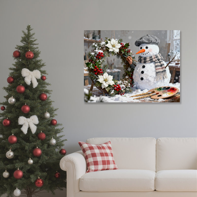 «Snowman Wreath», art mural sur toile, H 16 po x l 24 po