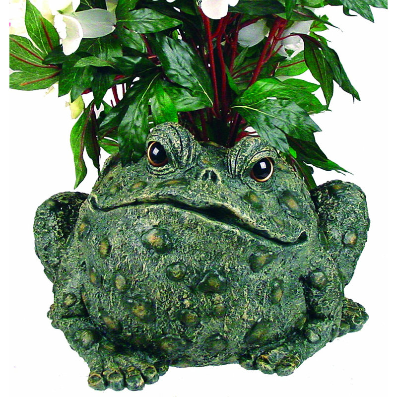 Green Fiberglass Novelty Frog Planter with Drainage Holes