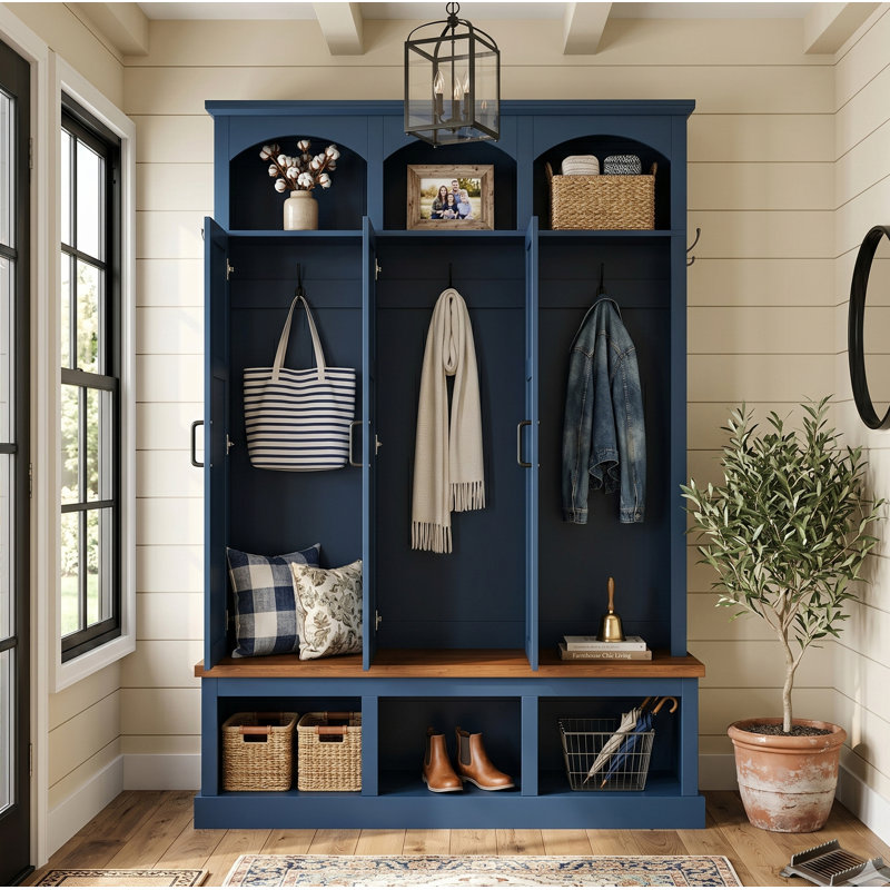 Arbre d'entrée 49 po de large avec garde-robe et banc à chaussures, Blue