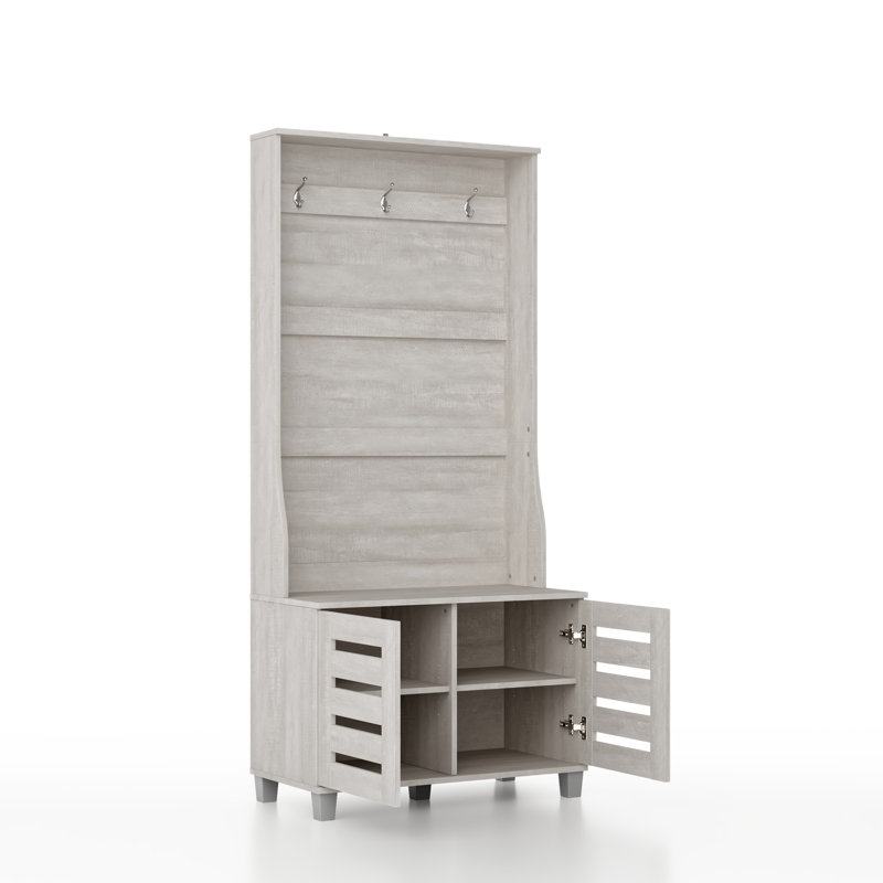 Arbre d'entrée de 31,3 po de large avec banc et rangement pour chaussures Lismore, Chêne gris cendré