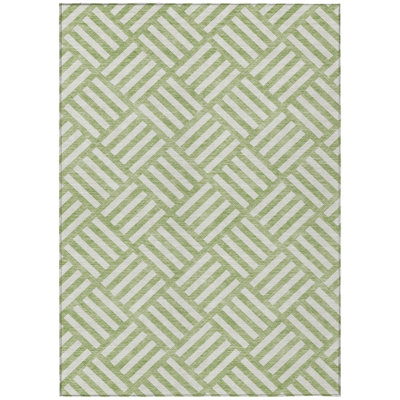 10' X 14' Artichoke Green And Ivory Geometric Washable Indoor Outdoor Area Rug