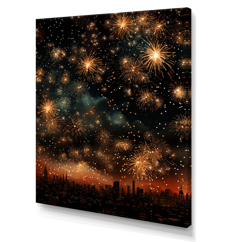 Feux d'artifice dorés, ciel magique, Toile tendue, H 20 po x l 12 po x P 1 po