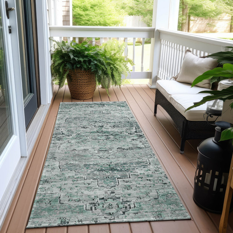 Machine Washable Indoor/Outdoor Xhevrie Teal Rug, Runner 2'3" x 7'6"