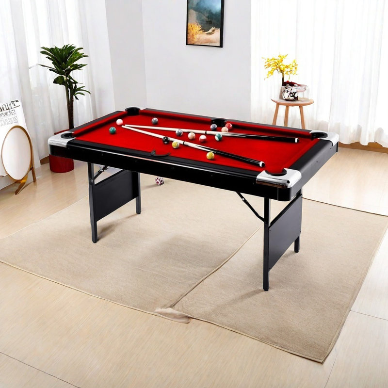 Foldable Pool Table, Pool Table, Billiard Table, Pool Table Set Includes Balls, Cues, Chalks And Brush, Red