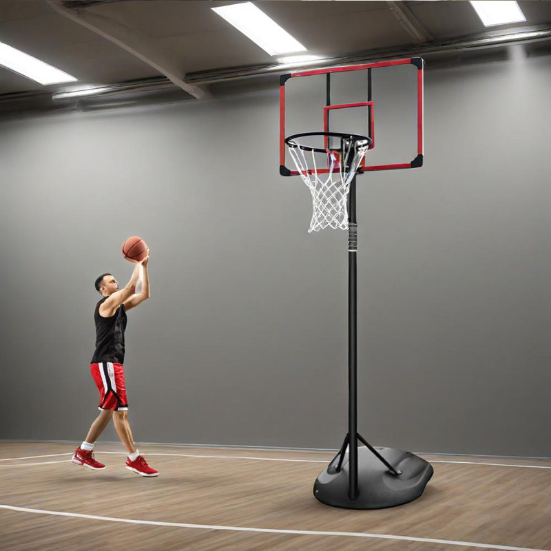 Support portatif pour panier de basketball réglable en hauteur de 7,5 à 9,2 pi avec panneau de 32 pouces et roues