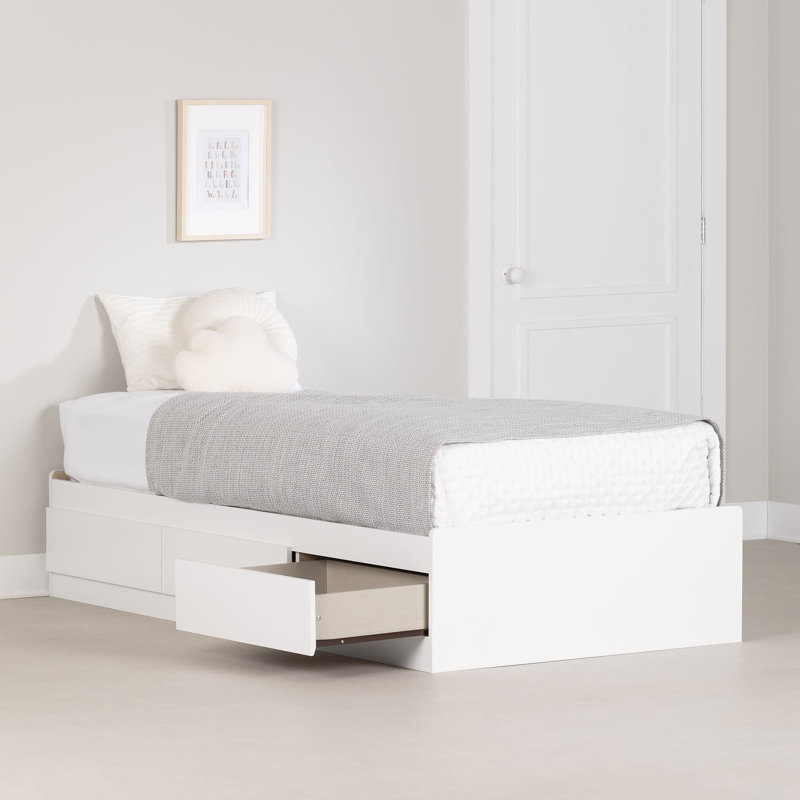 Fanney Kids Twin Platform with Drawers, White