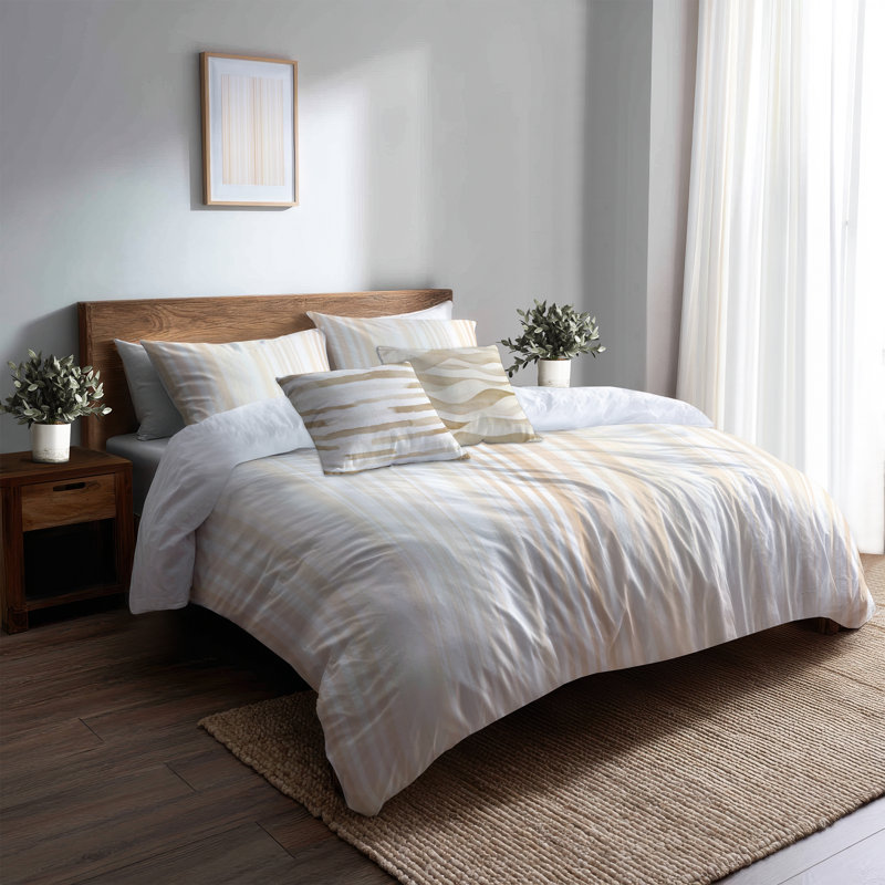 Ensemble d'édredon 6 pièces - Ensemble de literie à rayures beige et blanc, King Comforter + 5 Additional Pieces