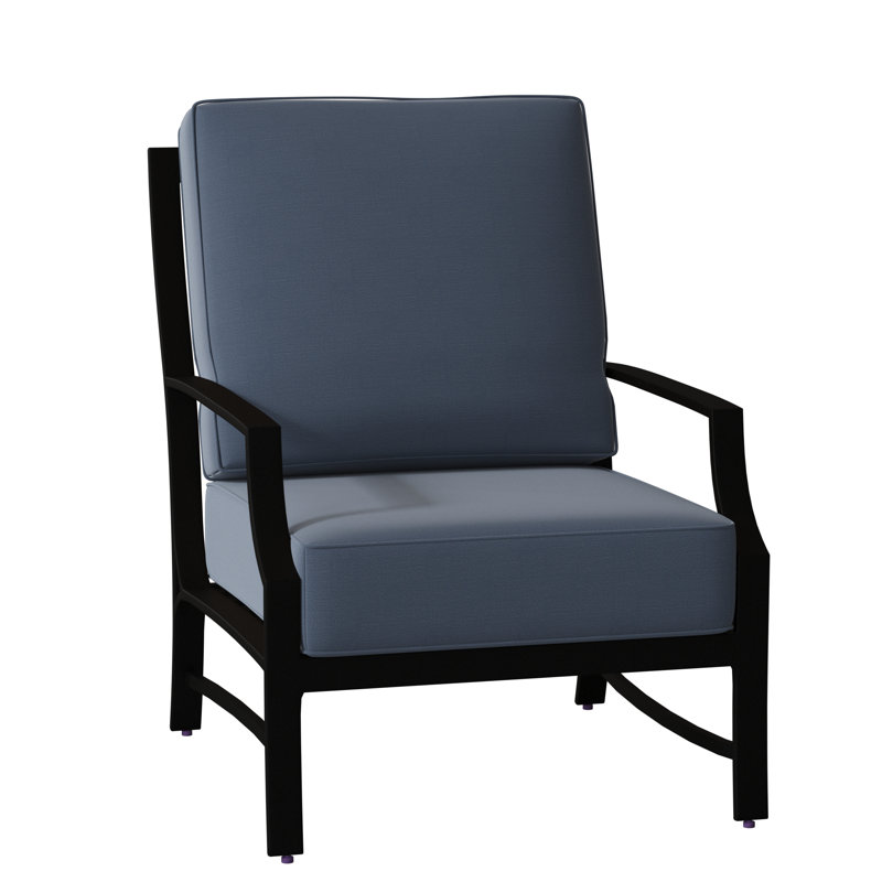 Seal Cove Aluminum Outdoor Lounge Chair, Spectrum Denim Sunbrella® Plainweave, Textured Black