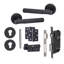  1 Set Linear T-Bar Euro Lock Door Handle Set in Matt Black Finish with Thumbturn Key and Ball Bearing Hinges