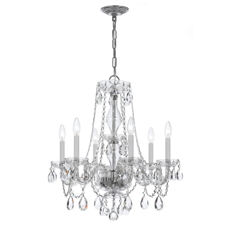Bragg 6 - Light Glass Dimmable Classic / Traditional Chandelier, Hand Cut, Chrome